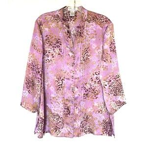 Draper's & Damon's Women's Blouse Leopard Animal Print Top - Light Purple, XL